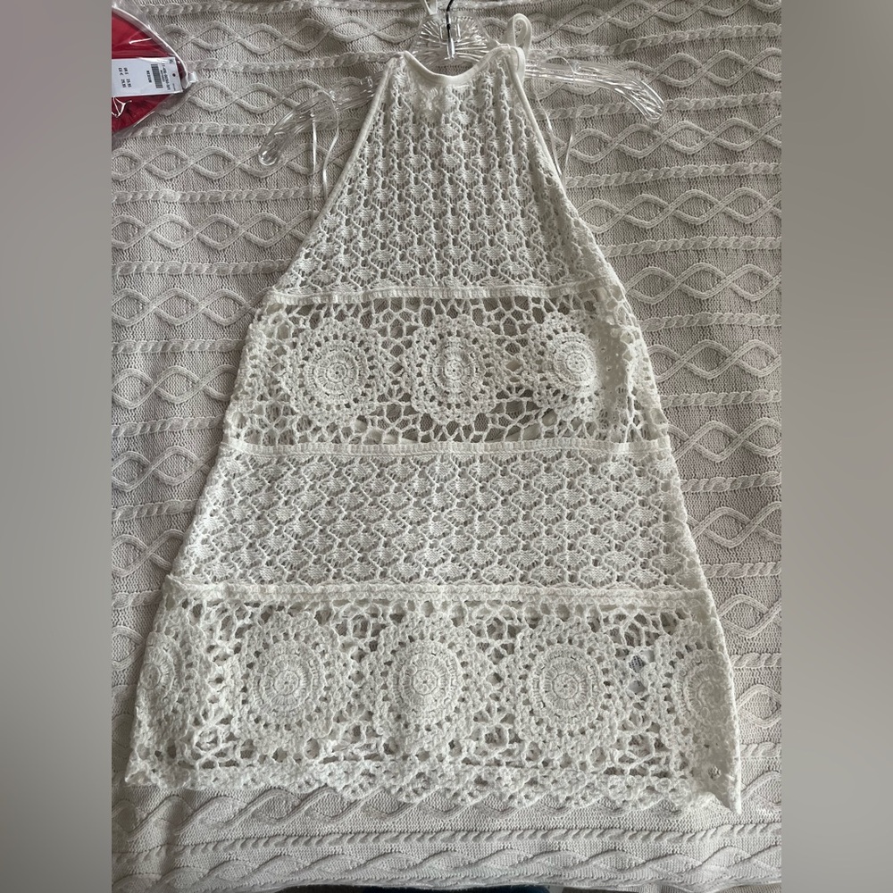 New! Hollister Swim Coverup White Crochet Backless with Neck Tie Size Small - Picture 12 of 12